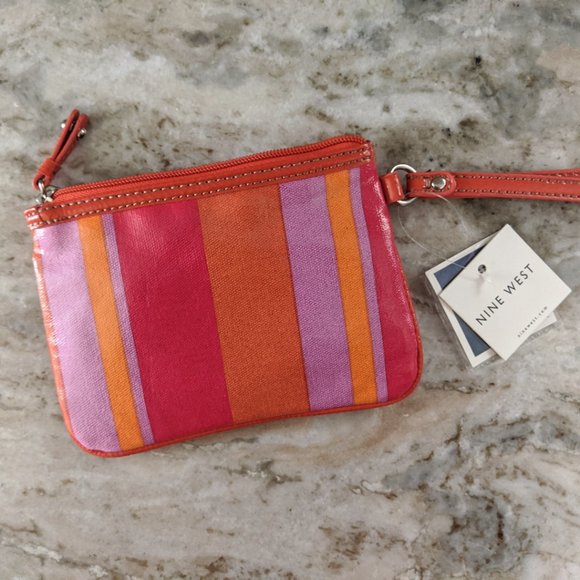 Brand New Nine West! / Cute Summer Wristlet / Colorful Stripes / Pink & Orange - Picture 4 of 5
